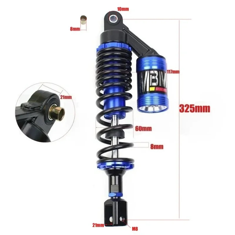 Amortiguador Trasero Hidráulico de 320 mm (12,5") con Gas Nitrógeno para Motocicleta – Compatible con Kawasaki, Suzuki, Honda, Yamaha, RSZ, GY6 y Otros